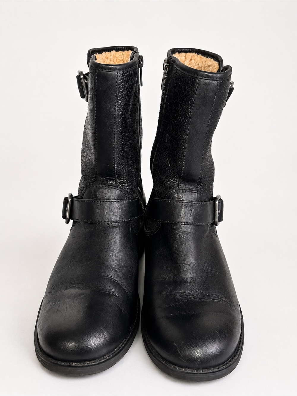 UGG Chaney black leather shearling  biker/motorcycle boots
